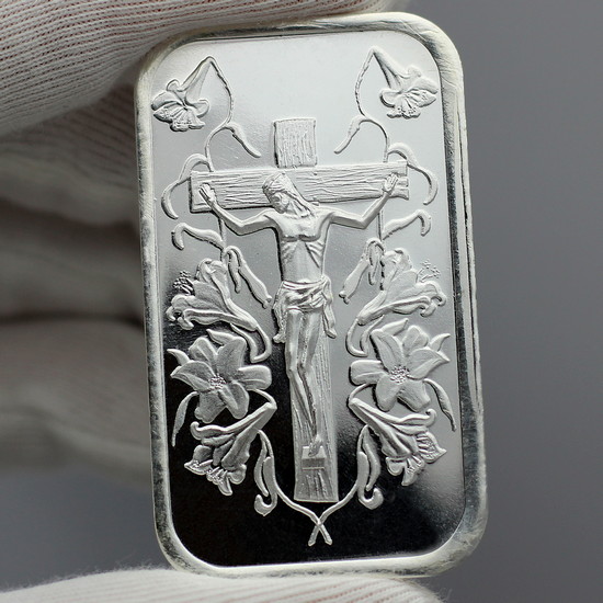 Reflective Qualties of the Jesus on the Cross 1oz .999 Silver Bar