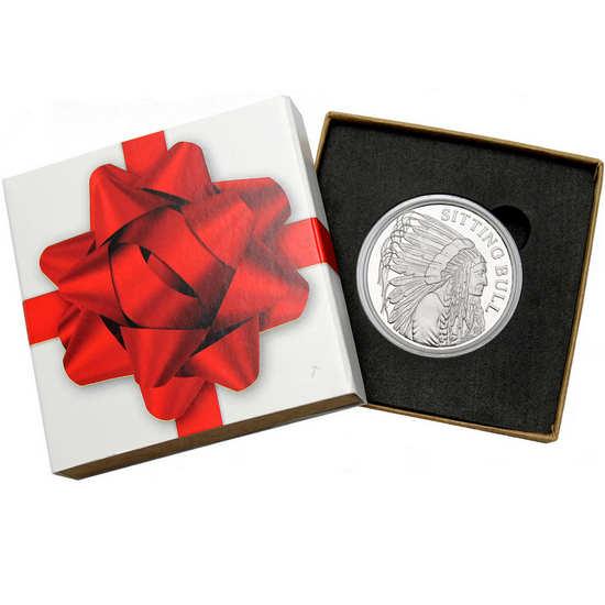 Sitting Bull Indian 1oz .999 Silver Medallion in Gift Box