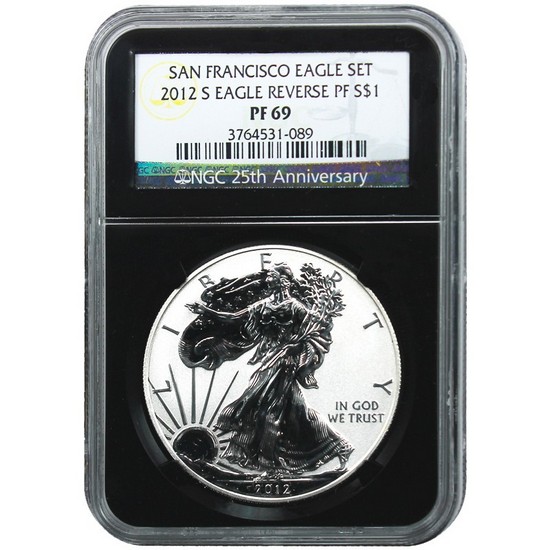 2012 S Silver American Eagle Reverse PF PF69 NGC Retro Holder Anniversary Label