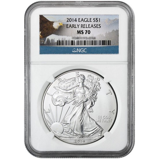 2014 Silver American Eagle MS70 ER NGC Bald Eagle Label