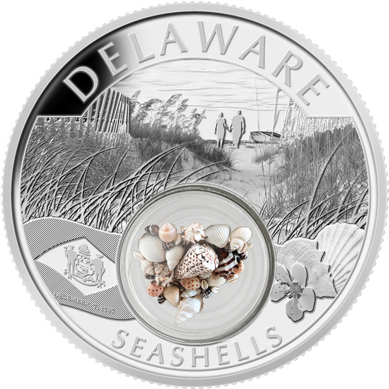 2021 Silver Treasures of the United States: Delaware with Seashells 1oz Proof Coin
