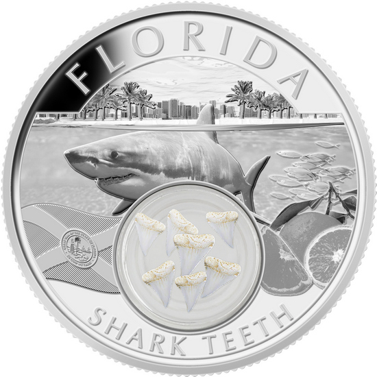 2021 Silver Treasures of the United States: Florida with Shark Teeth 1oz Proof Coin