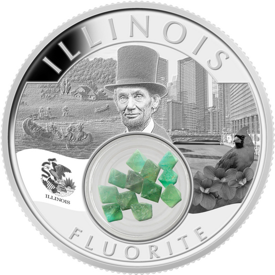 2021 Silver Treasures of the United States: Illinois with Fluorite 1oz Proof Coin