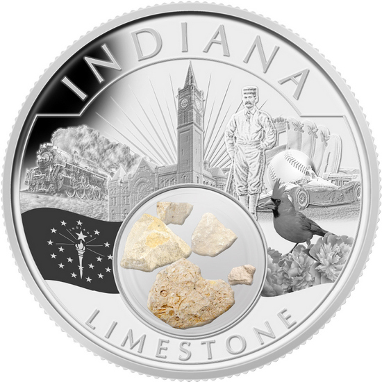 2021 Silver Treasures of the United States: Indiana with Limestone 1oz Proof Coin