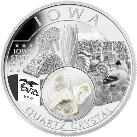2021 Silver Treasures of the United States: Iowa with Quartz Crystal 1oz Proof Coin