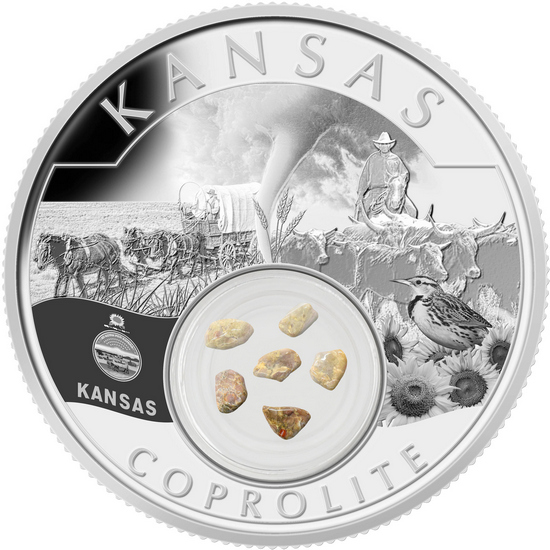 2021 Silver Treasures of the United States: Kansas with Coprolite 1oz Proof Coin