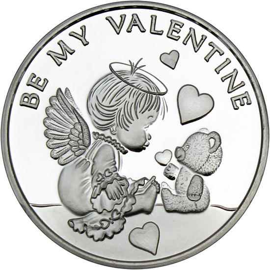 Be My Valentine Cupid Teddy Bear .999 Silver Round | SilverTowne