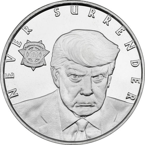 Donald Trump Never Surrender Mugshot Election Interference 1oz .999 Silver Medallion in Gift Box Donald Trump Never Surrender Mugshot Election Interference 1oz .999 Silver Medallion in Gift Box