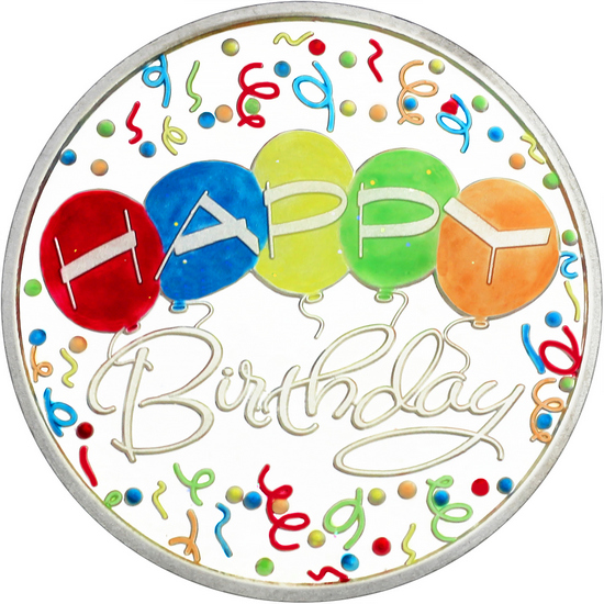 Happy Birthday Balloons 1oz .999 Silver Medallion Enameled Dated 2026 in Gift Box Happy Birthday Balloons 1oz .999 Silver Medallion Enameled Dated 2026 in Gift Box