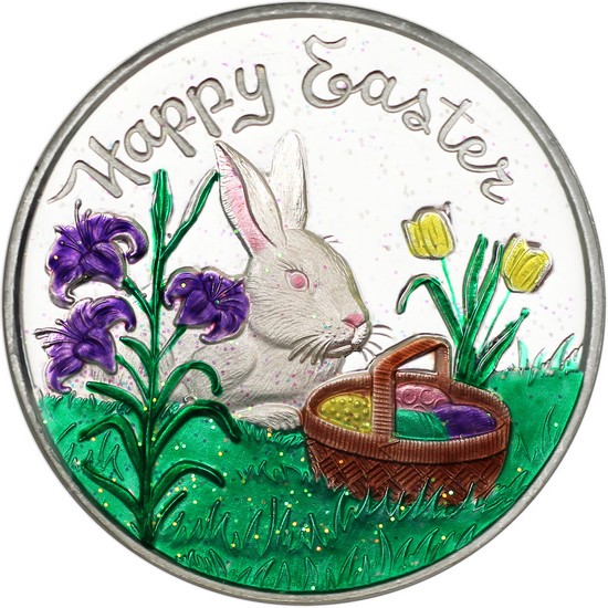 Enameled Easter 1oz .999 Silver Medallion Close Up