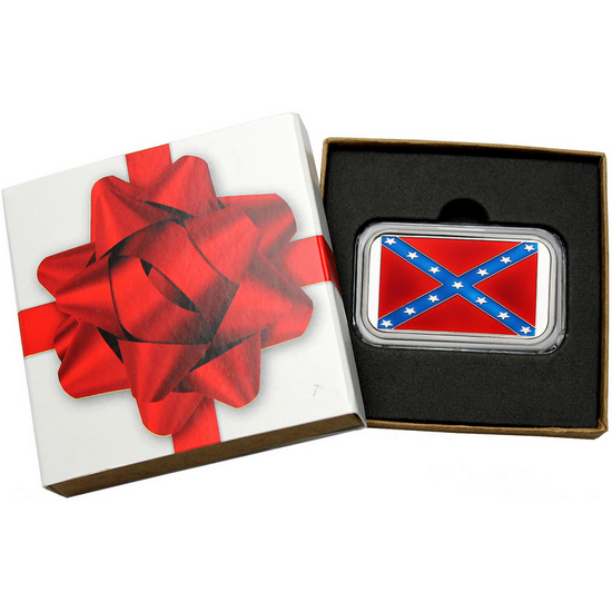Confederate Flag 1oz .999 Silver Bar Enameled in Gift Box