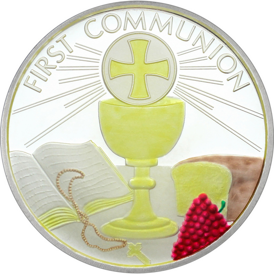 First Communion 1oz .999 Silver Medallion Enameled Dated 2025 in Gift Box First Communion 1oz .999 Silver Medallion Enameled Dated 2025 in Gift Box