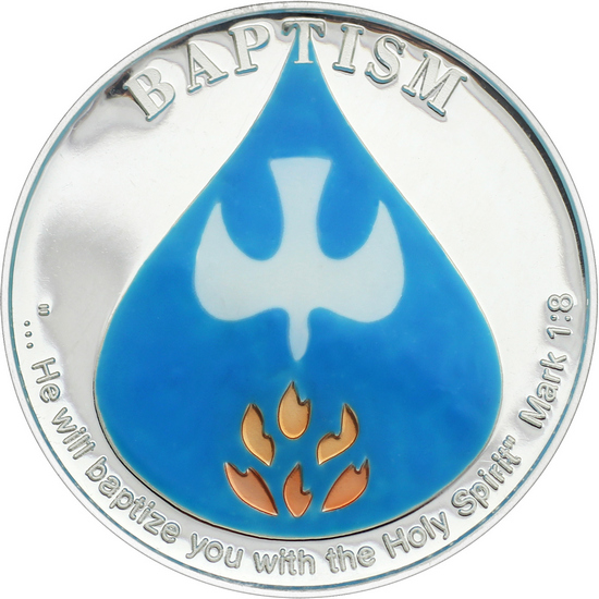 Baptism 1oz .999 Silver Medallion Enameled Dated 2025 in Gift Box Baptism 1oz .999 Silver Medallion Enameled Dated 2025 in Gift Box