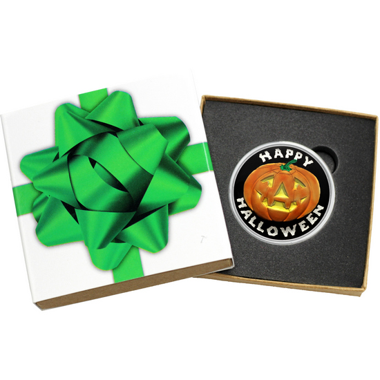 Happy Halloween Pumpkin 1oz .999 Silver Medallion Enameled in Gift Box