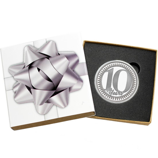 10 Years/Anniversary 1oz .999 Silver Round in Gift Packaging