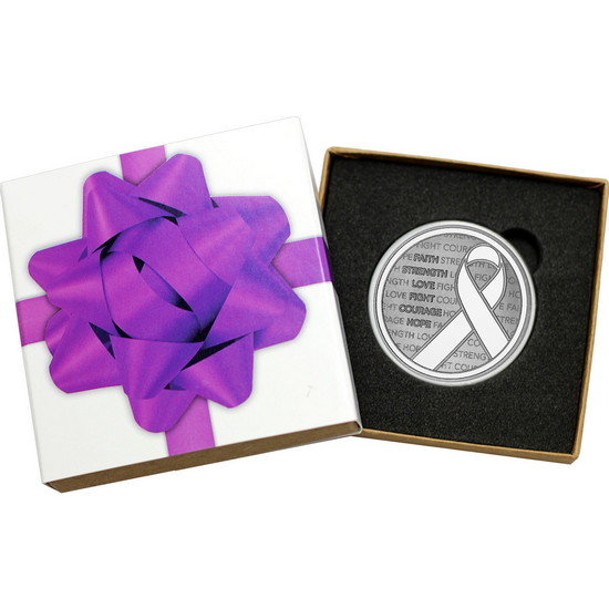 Awareness Ribbon Silver Round in Gift Box