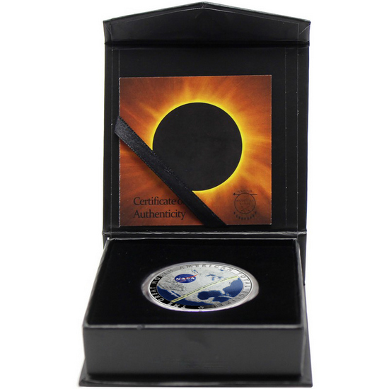 2024 Silver The Great North American Total Solar Eclipse 1oz Colorized Curved Proof Coin in OGP