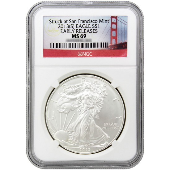 2012 S Silver American Eagle Struck at San Francisco MS69 ER NGC Bridge Label