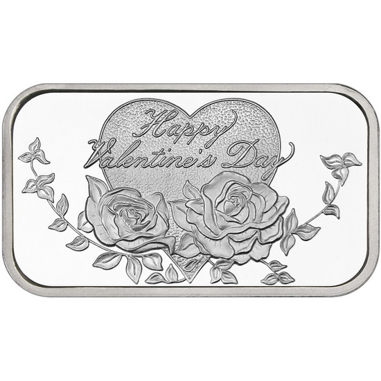 Happy Valentine's Day Roses 1oz .999 Silver Bar Dated 2026 in Gift Box