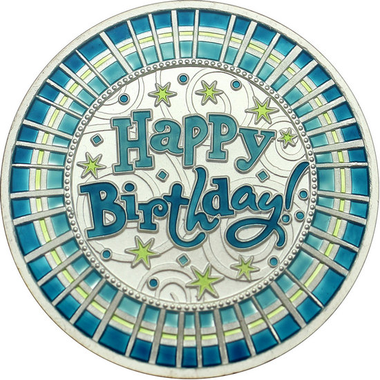 Happy Birthday Stripes 1oz .999 Silver Medallion Blue Enameled Dated 2026 in Gift Box
