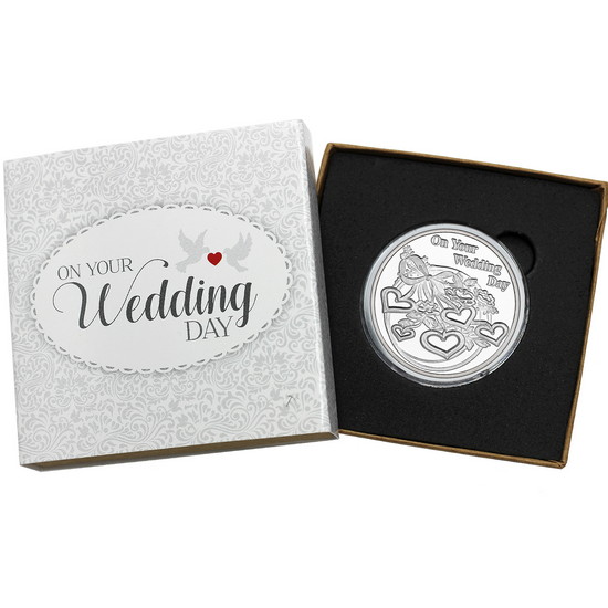On Your Wedding Day Hearts 1oz .999 Silver Medallion Dated 2021 in Gift Box