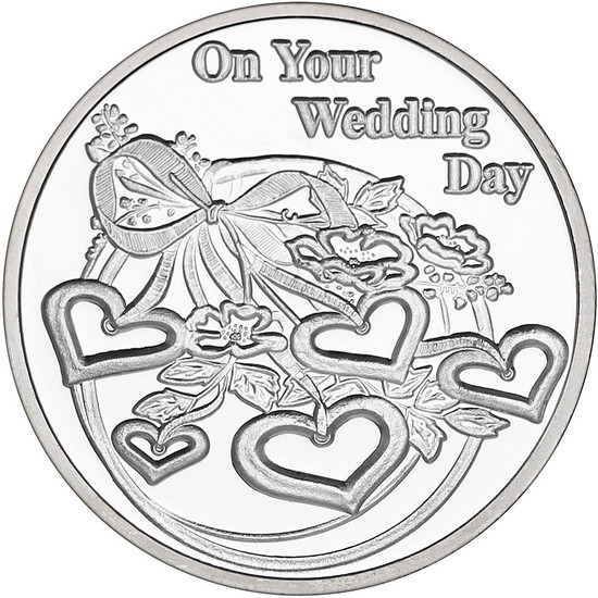 On Your Wedding Day Hearts 1oz .999 Silver Medallion Dated 2025 in Gift Box