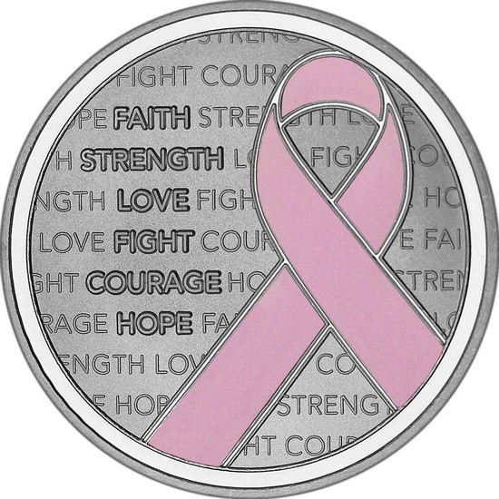 Pink Breast Cancer Awareness Ribbon 1oz .999 Silver Medallion Enameled in Gift Box