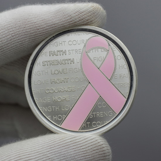 Pink Breast Cancer Awareness Ribbon 1oz .999 Silver Medallion Enameled in Gift Box