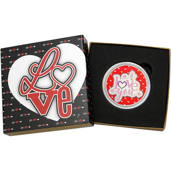 I Love You Valentines 1oz .999 Silver Medallion Enameled in Gift Box