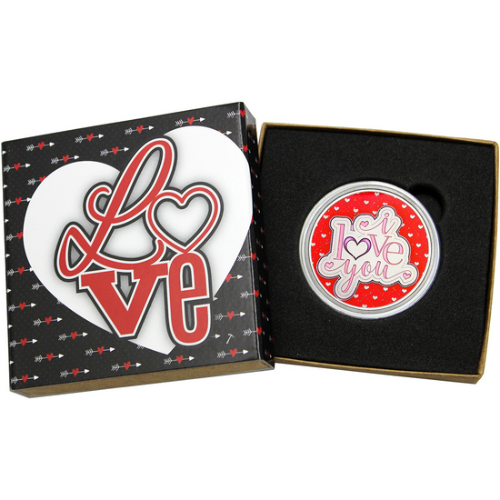 I Love You 1oz .999 Silver Medallion Enameled in Gift Box