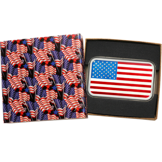 American Flag 5oz .999 Silver Bar Enameled in Gift Box