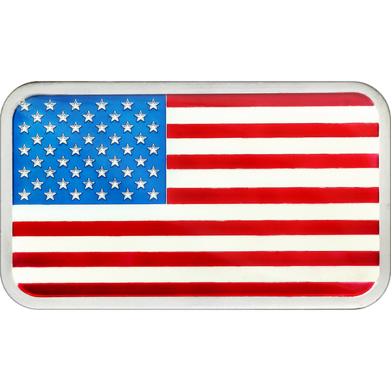 American Flag 5oz .999 Silver Bar Enameled