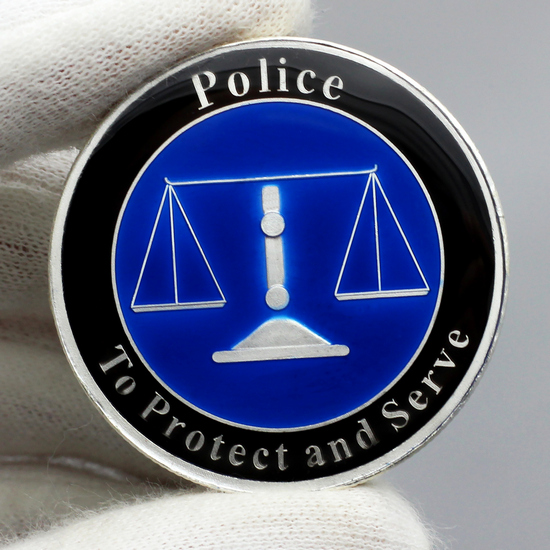 Close Up View of Enameled Police Silver Medallion Minted by SilverTowne