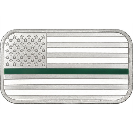 American Flag Green Line 1oz .999 Silver Bar Enameled in Gift Box American Flag Green Line 1oz .999 Silver Bar Enameled in Gift Box