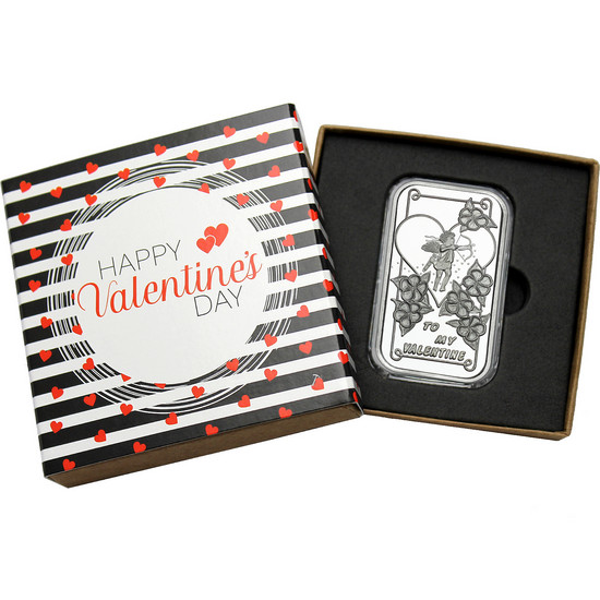 To My Valentine Cupid’s Wish 1oz .999 Silver Bar Dated 2022 in Gift Box