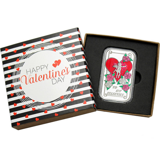 To My Valentine Cupid’s Wish 1oz .999 Silver Bar Enameled Dated 2022 in Gift Box