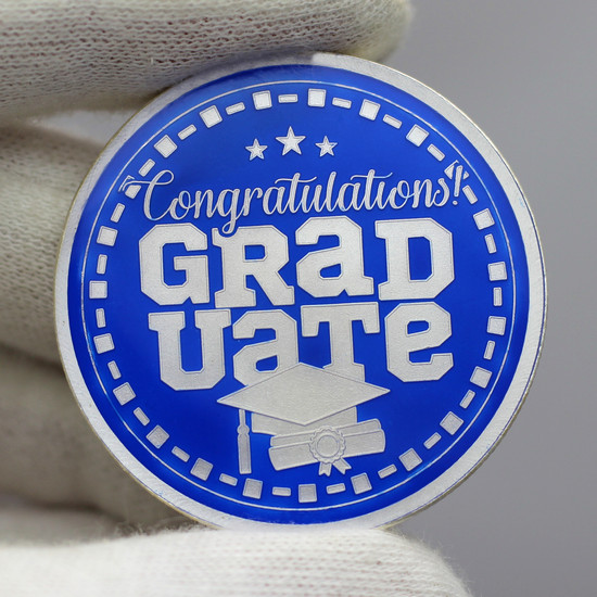 2022 Congratulations Graduate 1oz .999 Silver Medallion Blue Enameled in Gift Box