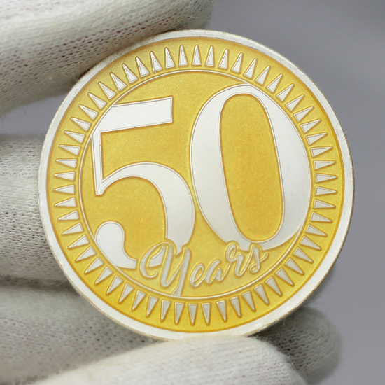 Enameled 50th Anniversary 1oz .999 Silver Round Close Up