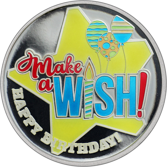 Make a Wish! Happy Birthday 1oz .999 Silver Medallion Red Enameled Dated 2025 in Gift Box Make a Wish! Happy Birthday 1oz .999 Silver Medallion Red Enameled Dated 2025 in Gift Box