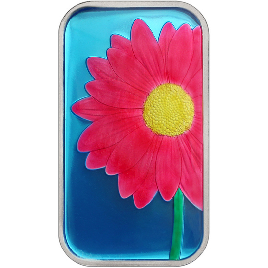 Pink Daisy 1oz .999 Silver Bar Enameled in Gift Box Pink Daisy 1oz .999 Silver Bar Enameled in Gift Box