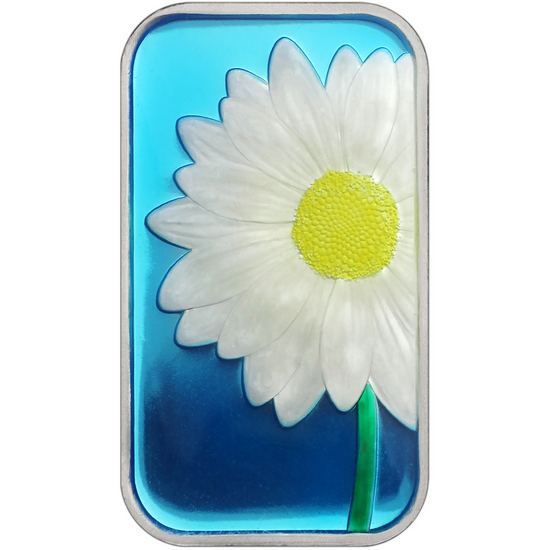 White Daisy 1oz .999 Silver Bar Enameled in Gift Box White Daisy 1oz .999 Silver Bar Enameled in Gift Box