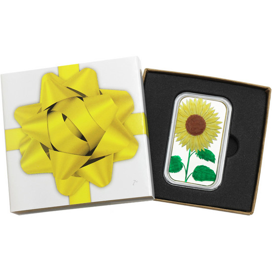 Sunflower 1oz .999 Silver Bar Enameled in Gift Box