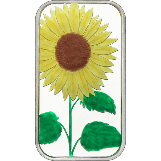 Sunflower 1oz .999 Silver Bar Enameled in Gift Box Sunflower 1oz .999 Silver Bar Enameled in Gift Box