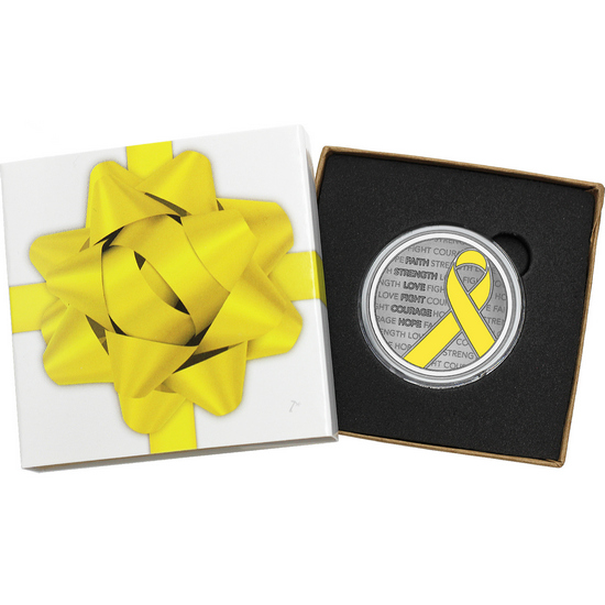 Yellow Awareness Ribbon 1oz .999 Silver Medallion Enameled in Gift Box