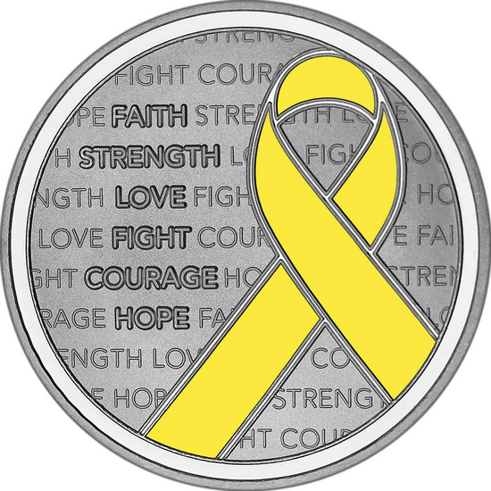 Yellow Awareness Ribbon 1oz .999 Silver Medallion Enameled in Gift Box Yellow Awareness Ribbon 1oz .999 Silver Medallion Enameled in Gift Box