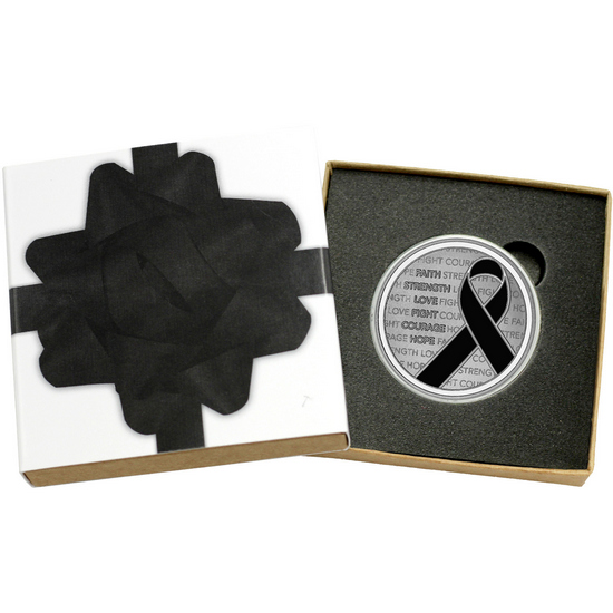 Black Awareness Ribbon 1oz .999 Silver Medallion Enameled in Gift Box