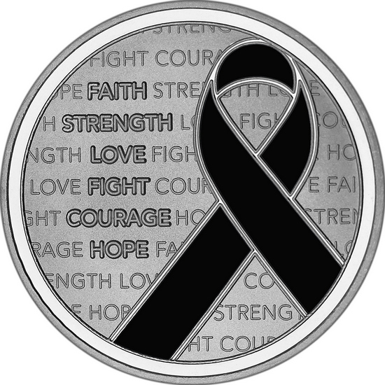 Black Awareness Ribbon 1oz .999 Silver Medallion Enameled in Gift Box Black Awareness Ribbon 1oz .999 Silver Medallion Enameled in Gift Box