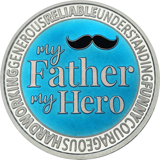 Hand-Enameled My Father My Hero 1oz .999 Silver Medallion Close up of Design