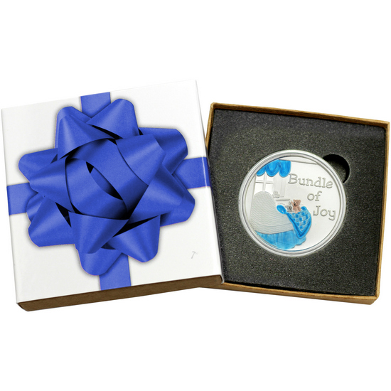 Welcome Baby Bundle of Joy 1oz .999 Silver Medallion Enameled Blue Dated 2023 in Gift Box