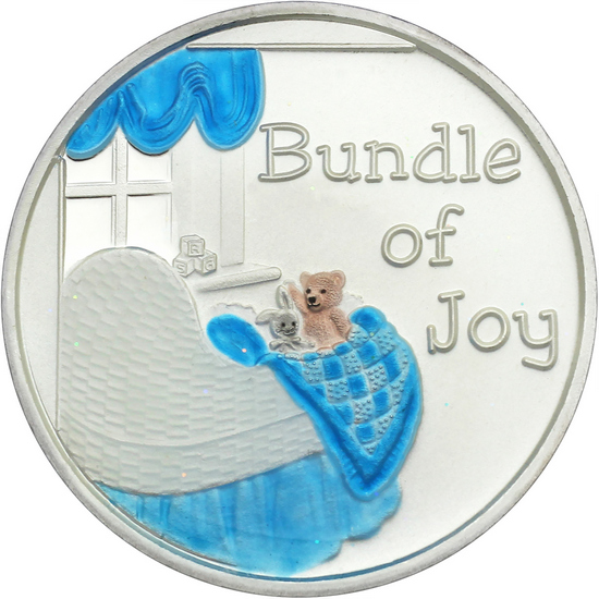 Welcome Baby Bundle of Joy 1oz .999 Silver Medallion Enameled Blue Dated 2025 in Gift Box Welcome Baby Bundle of Joy 1oz .999 Silver Medallion Enameled Blue Dated 2025 in Gift Box